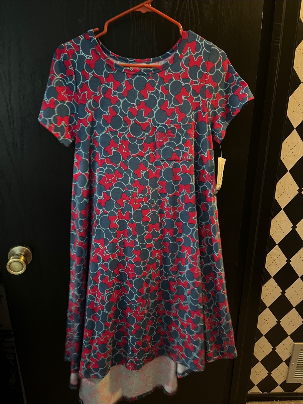 LuLaRoe Blue and Pink Floral High-Low Swing Dress Minnie mouse